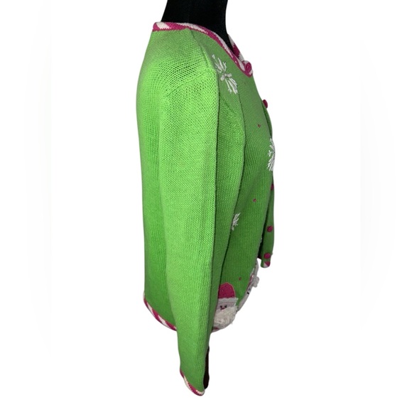 Heirloom Collectibles Vintage Tacky Christmas Santa Cardigan Green & Pink - Picture 4 of 10